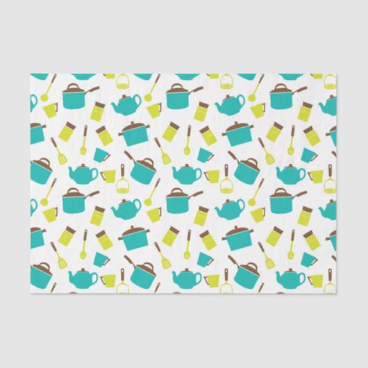 Kleurrijke keukengerei, decoupage tissuepapier (Voorkant)
