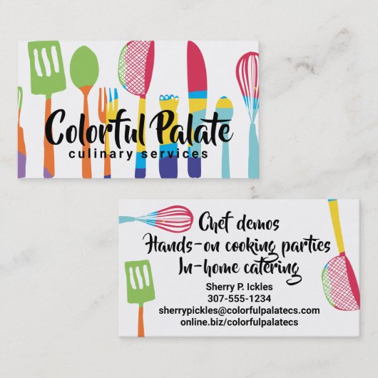 Kleurrijke keukengerei van chef-kokerkeuken visitekaartje (Voorkant / Achterkant)