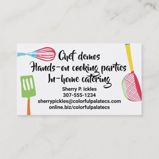 Kleurrijke keukengerei van chef-kokerkeuken visitekaartje (Achterkant)