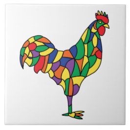 Kleurrijke keukenkip, blik van glas tegeltje