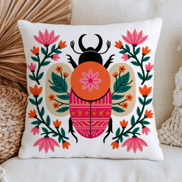 Kleurrijke Kever Insecten Folk Art Bloemrijke Cott Kussen