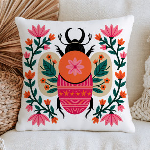 Kleurrijke Kever Insecten Folk Art Bloemrijke Cott Kussen