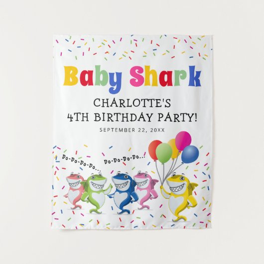 Kleurrijke Kids Haai | Verjaardagsfeest Wandkleed (Voorkant)