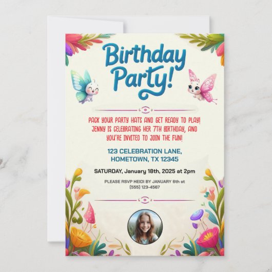 Kleurrijke Kids Verjaardagsfeestuitnodiging Kaart (Voorkant)