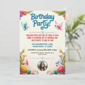 Kleurrijke Kids Verjaardagsfeestuitnodiging Kaart (Staand voorkant)