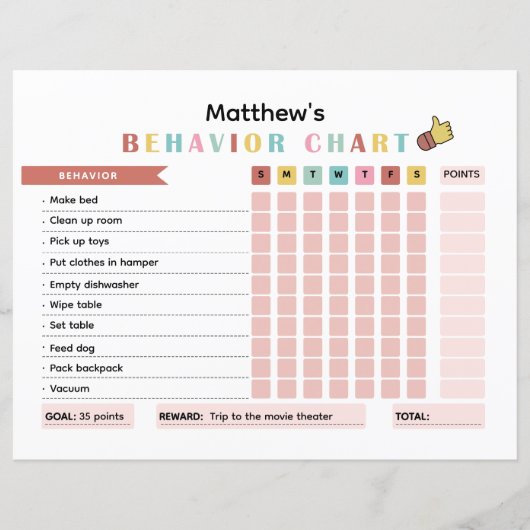 Kleurrijke KidsBehavior Chart voor het verbeteren  (Voorkant)