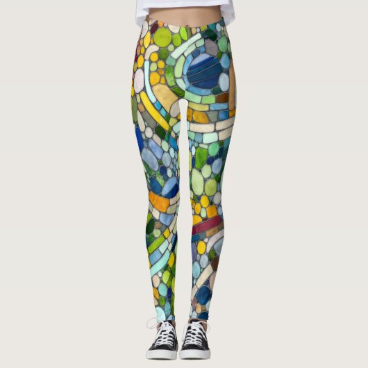Kleurrijke kiezelstenen mozaïek kunst leggings (Voorkant)