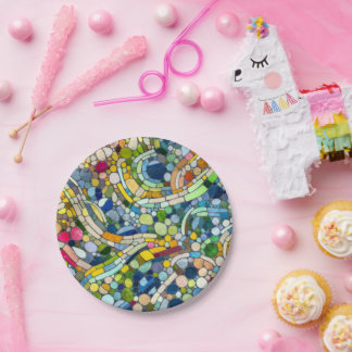 Kleurrijke kiezelstenen mozaïek kunst papieren bordje