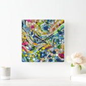 Kleurrijke kiezelstenen mozaïek kunst vierkante klok (Huis)