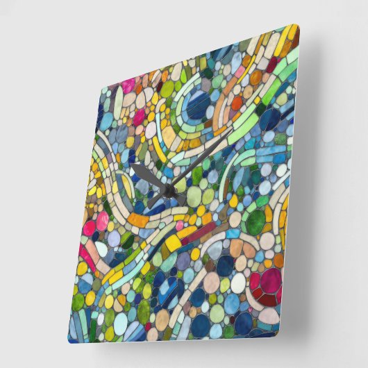 Kleurrijke kiezelstenen mozaïek kunst vierkante klok (Hoek)