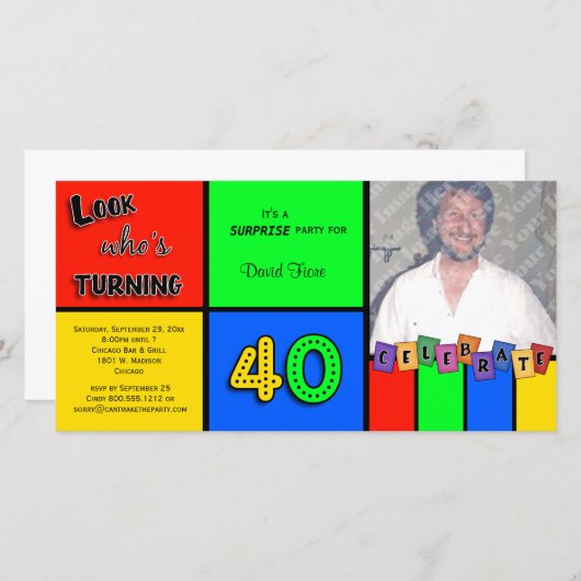 Kleurrijke kijk wiens 40 verjaardag wordt uitgenod (Voorkant / Achterkant)