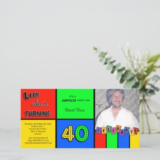 Kleurrijke kijk wiens 40 verjaardag wordt uitgenod (Staand voorkant)