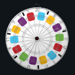 Kleurrijke kijkmeester Reel Retro Modern Dartbord<br><div class="desc">Het ontwerp van dit dartboard werd geïnspireerd door een klassieke speelgoed voor kinderen. Deze kleurrijke illustratie toont een Viewmaster reel in heldere kleuren: rood,  helder blauw,  zonnig geel,  paars en helder groen tegen een witte achtergrond met zwarte accenten. Het simpele ontwerp heeft een retro-modern uiterlijk.</div>