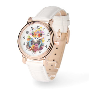 Kleurrijke kikker met bloemen horloge
