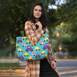 Kleurrijke kinder auto's tote bag