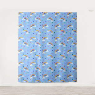 Kleurrijke Kinder blauwe hemelregenboogregendruppe Wandkleed