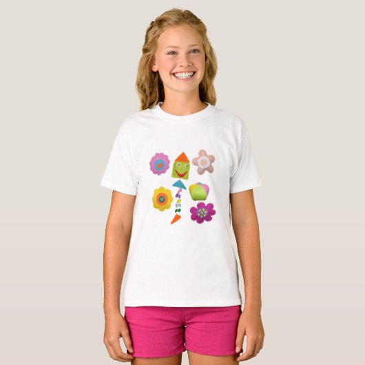 Kleurrijke Kinder Bloemen T-shirt Fun Spring Outfi (Voorkant volledig)