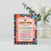 Kleurrijke kinder-feestverjaardagsuitnodiging van  briefkaart (Staand voorkant)