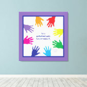 Kleurrijke kinder handafdrukken - blauw & paarse r canvas afdruk (Insitu (Houten vloer))