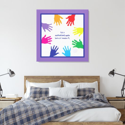 Kleurrijke kinder handafdrukken - blauw & paarse r canvas afdruk (Insitu (Slaapkamer))