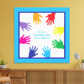 Kleurrijke kinder handafdrukken met blauwe randen canvas afdruk (Insitu (Woonkamer))