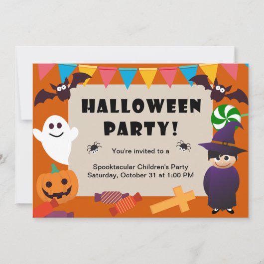 Kleurrijke Kinder kostuum Halloween Party Invitati Kaart (Voorkant)