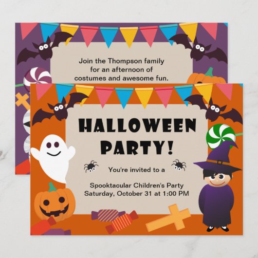 Kleurrijke Kinder kostuum Halloween Party Invitati Kaart (Voorkant / Achterkant)