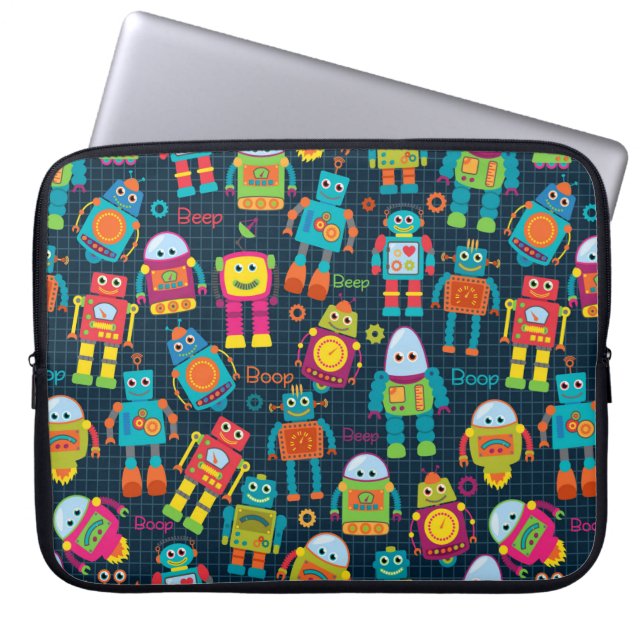 Kleurrijke Kinder robot Laptop Sleeve (Voorkant)