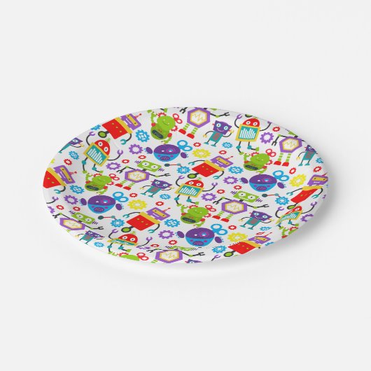 Kleurrijke Kinder robot Papieren Bordje (Gekanteld)
