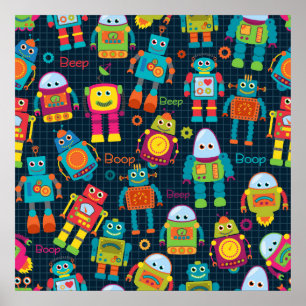 Kleurrijke Kinder robot Poster