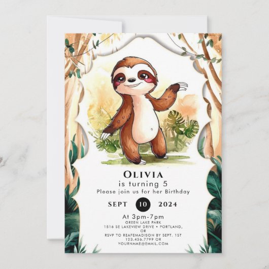 Kleurrijke Kinder Sloth Verjaardag Kaart (Voorkant)