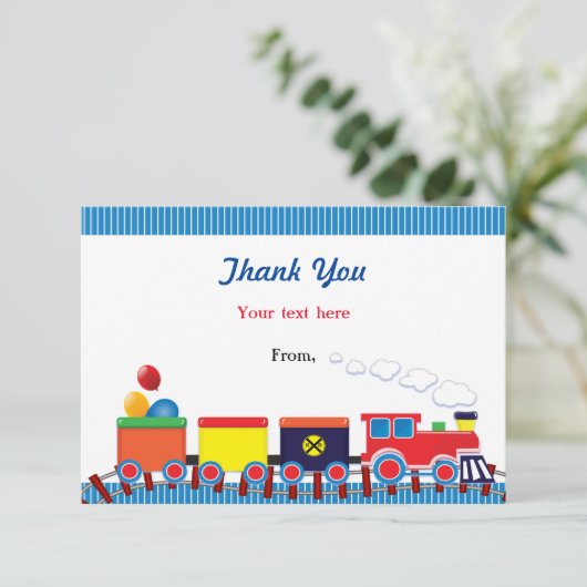 Kleurrijke Kinder trein verjaardagsfeest dank u Bedankkaart (Staand voorkant)