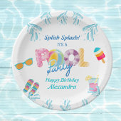 Kleurrijke Kinder Zwembad Verjaardagsfeestje Papieren Bordje