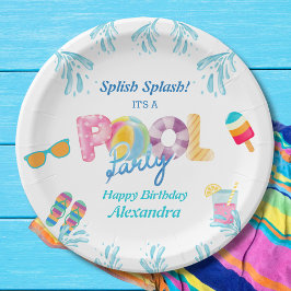 Kleurrijke Kinder Zwembad Verjaardagsfeestje Papieren Bordje
