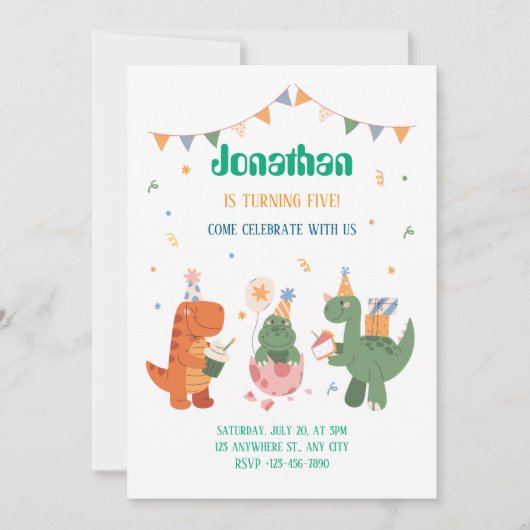 Kleurrijke kinderachtige dinosaurussen kaart (Voorkant)