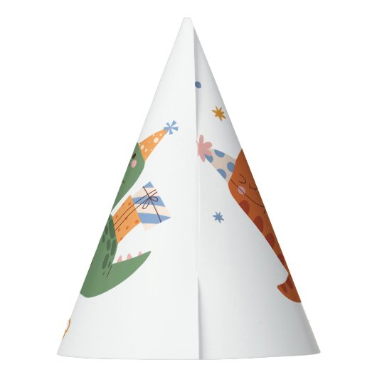 Kleurrijke Kinderachtige Dinosaurussen Kind Verjaa Feesthoedjes (Achterkant)