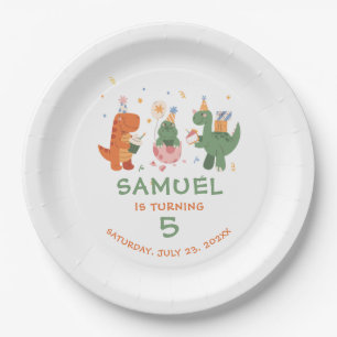 Kleurrijke Kinderachtige Dinosaurussen Kinderen Ve Papieren Bordje