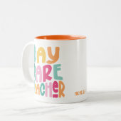 Kleurrijke kinderdagverblijfdocent  tweekleurige koffiemok (Voorkant links)