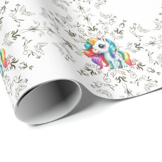 Kleurrijke Kinderen Eenhoorn Floral Graphics Cadeaupapier