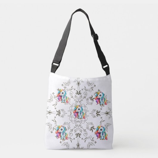 Kleurrijke Kinderen Eenhoorn Floral Graphics Crossbody Tas (Voorkant)