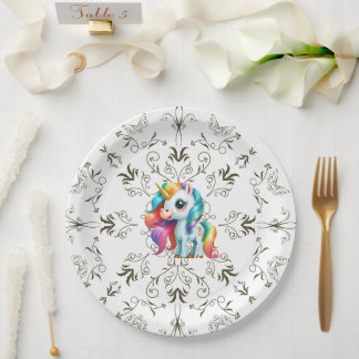 Kleurrijke Kinderen Eenhoorn Floral Graphics Papieren Bordje
