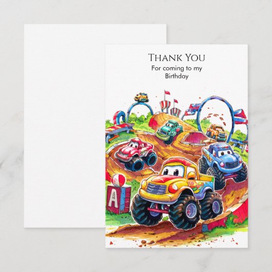 Kleurrijke Kinderen Monster Truck Birthday Bedankkaart (Voorkant / Achterkant)