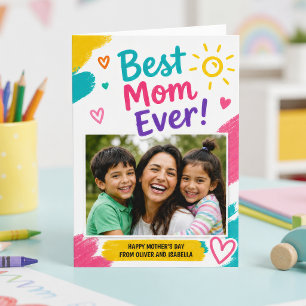 Kleurrijke kinderkunst Beste moeder ooit foto Moed Kaart