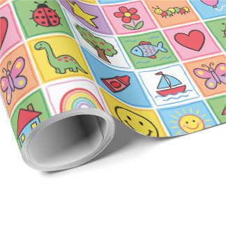 Kleurrijke Kinderpictogrammen Patchwork Inpakpapie Cadeaupapier