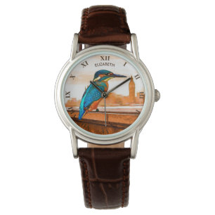 Kleurrijke Kingfisher Bird met London Skyline Horloge