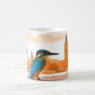 Kleurrijke Kingfisher Bird met London Skyline Koffiemok