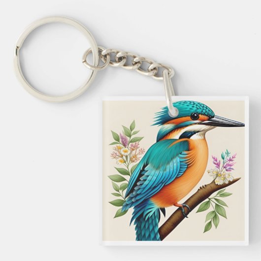 Kleurrijke Kingfisher vogel neergestreken op een t Sleutelhanger (Voorkant)