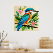 Kleurrijke Kingfisher vogel neergestreken op tak Poster (Keuken)