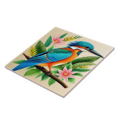 Kleurrijke Kingfisher vogel neergestreken op tak Tegeltje (Zijkant)