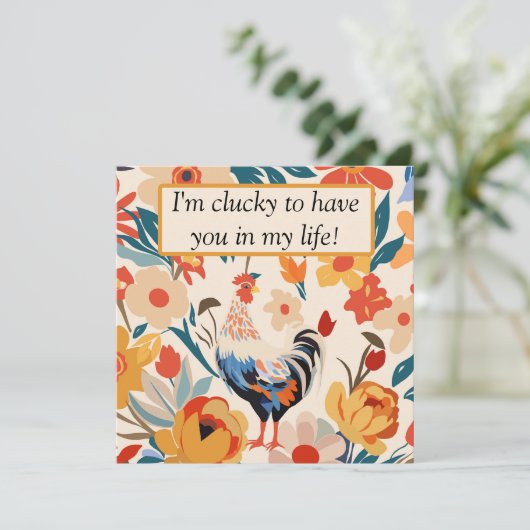 Kleurrijke kip bloemen bedankje (Staand voorkant)